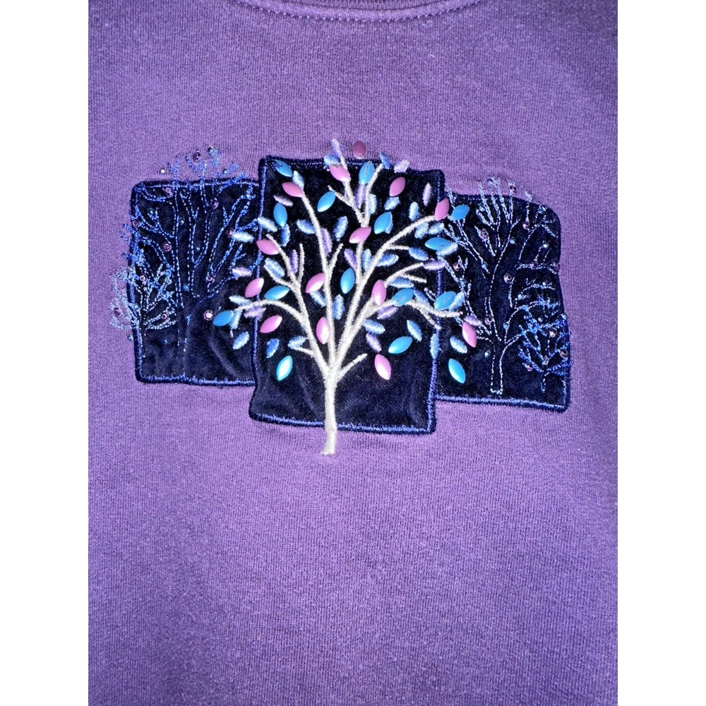 Top Stitch Morning Sun Vintage Purple Tree Beaded Embroidered Sweatshirt Medium - Picture 2 of 5